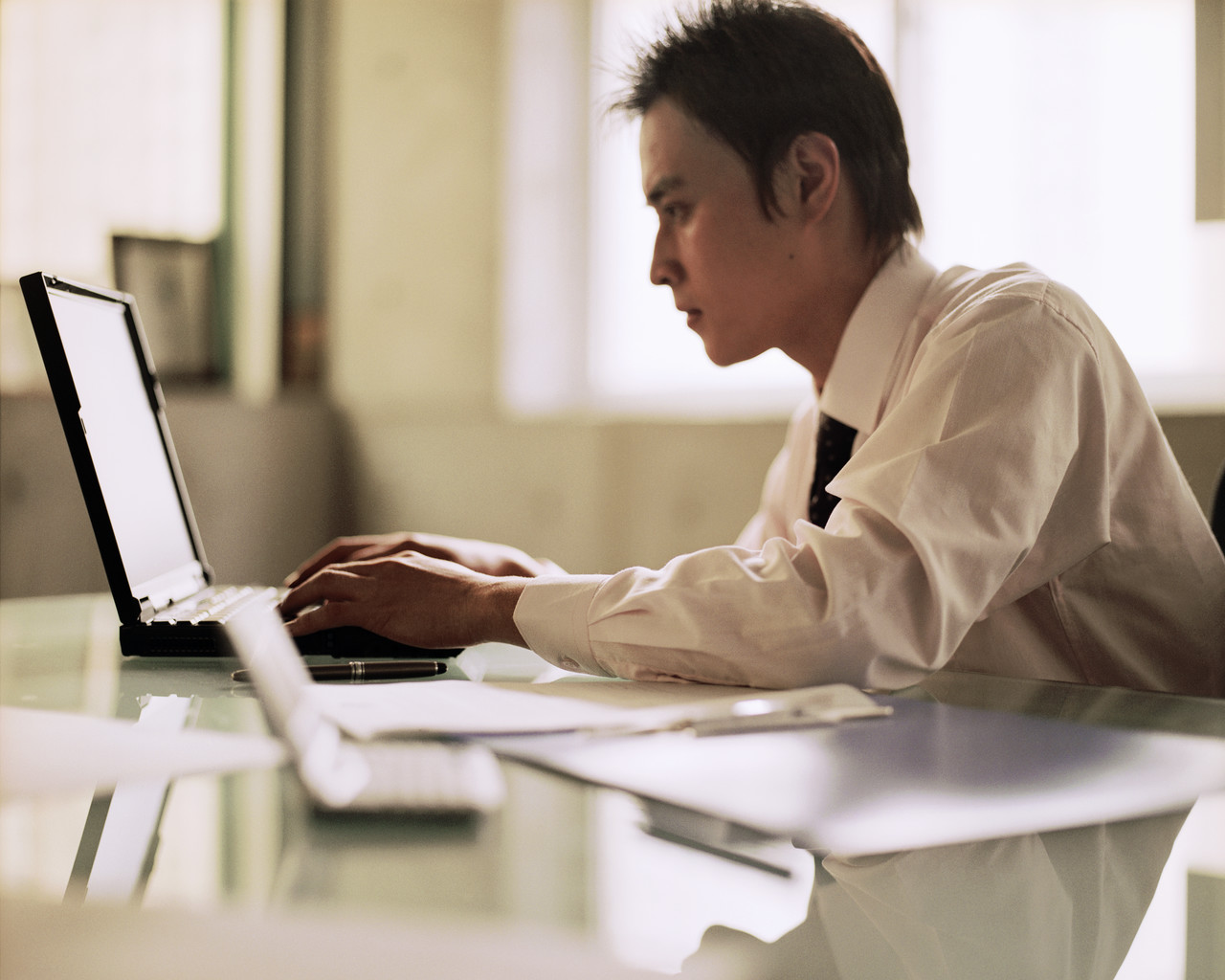 man searching on computer