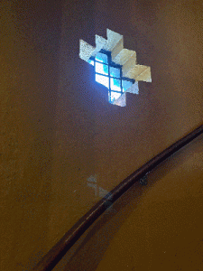 Window in a stairwell at Maven Church, Copenhagen, Denmark